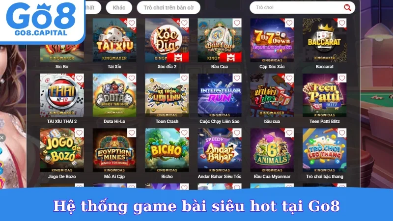 Hệ thống game bài siêu hot tại Go8
